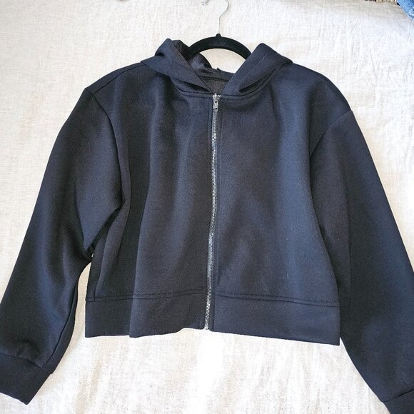 A New Day Medium Black Cropped Zip-Up Jacket | Minimalist Modern Sweatshirt - Picture 1 of 2